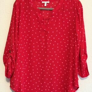 Women’s Red Heart Print Blouse 3/4 Sleeve